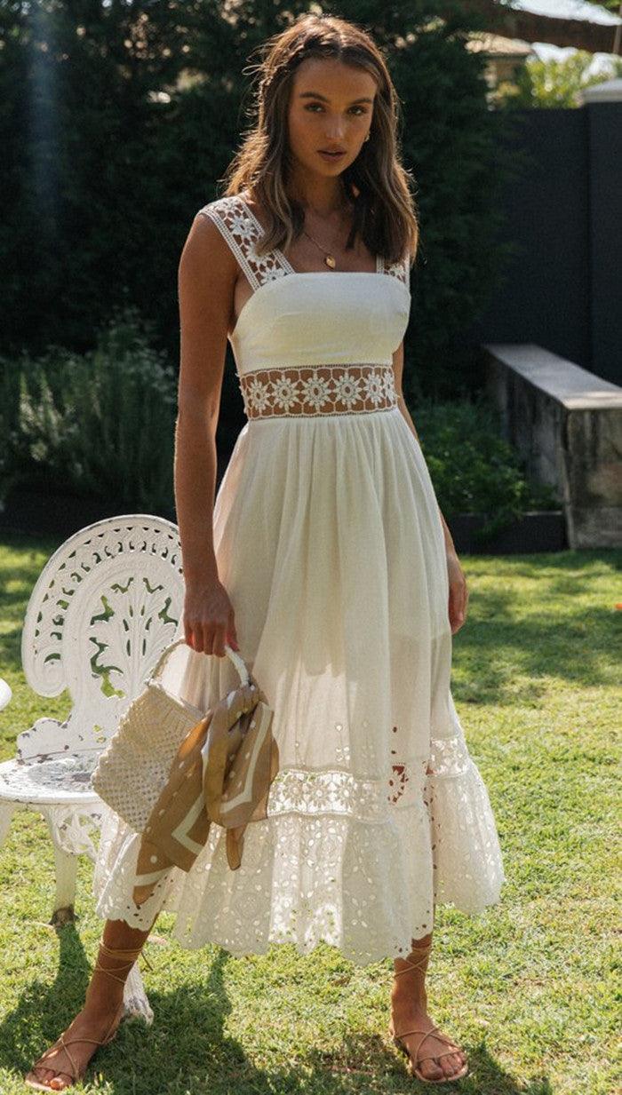 Women's Midi Dress | Crochet Trim Square Neck Sundress