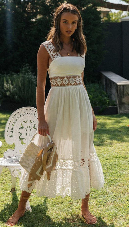 Women's Midi Dress | Crochet Trim Square Neck Sundress