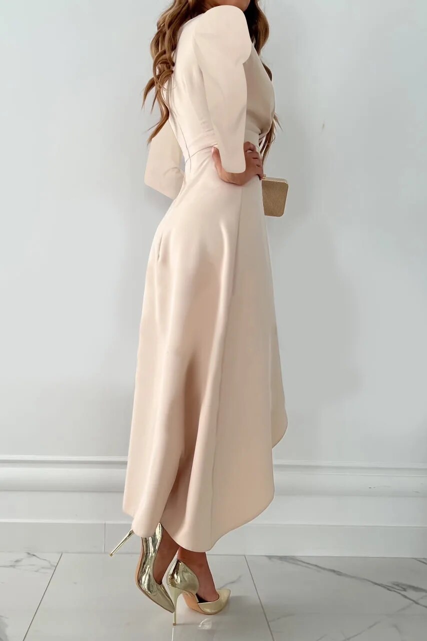 Women's Midi Dress | Deep V-Neck Wrap & Ruffle Slit Skirt