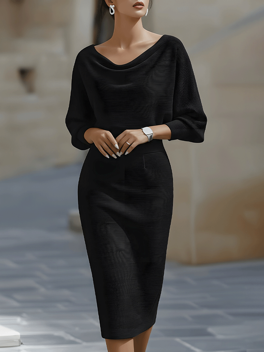 Women's Midi Dress | Draped Batwing Sleeve