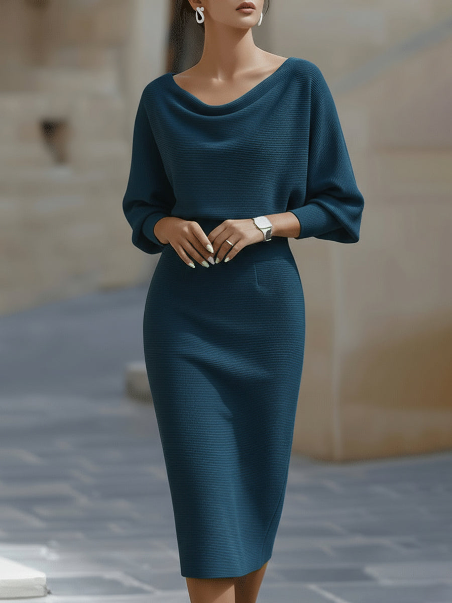 Women's Midi Dress | Draped Batwing Sleeve