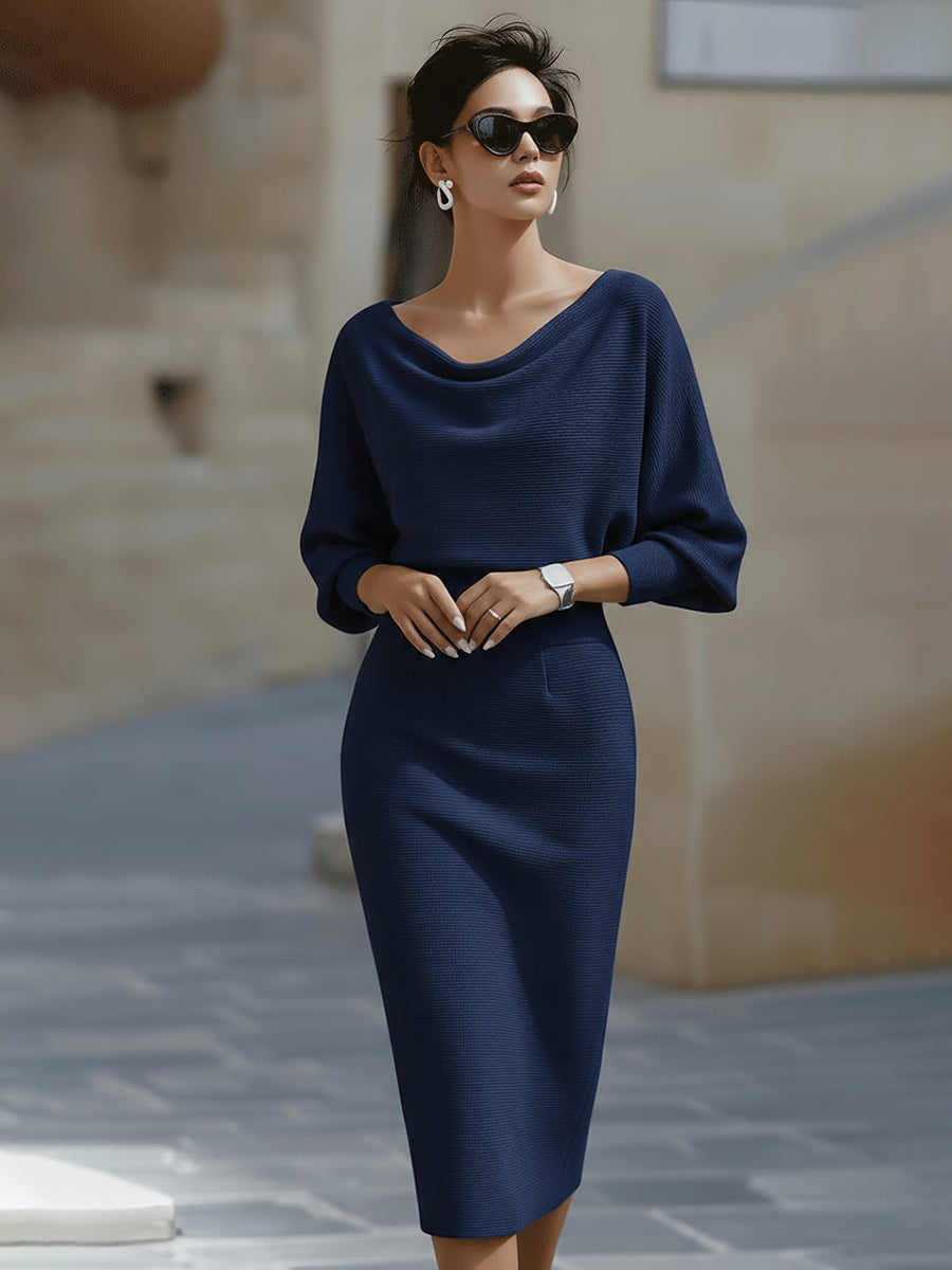 Women's Midi Dress | Draped Batwing Sleeve