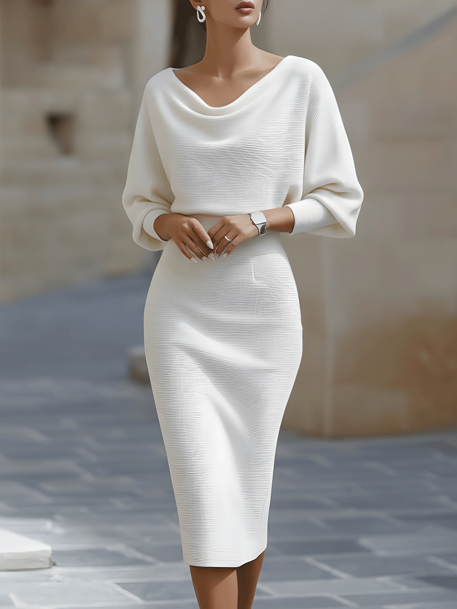 Women's Midi Dress | Draped Batwing Sleeve