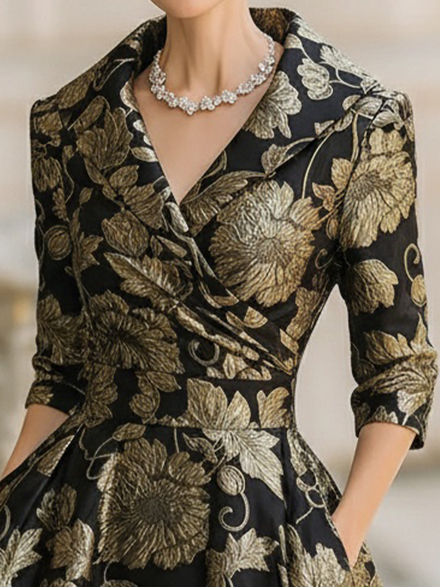 Women's Midi Dress | Floral Jacquard Wrap Design
