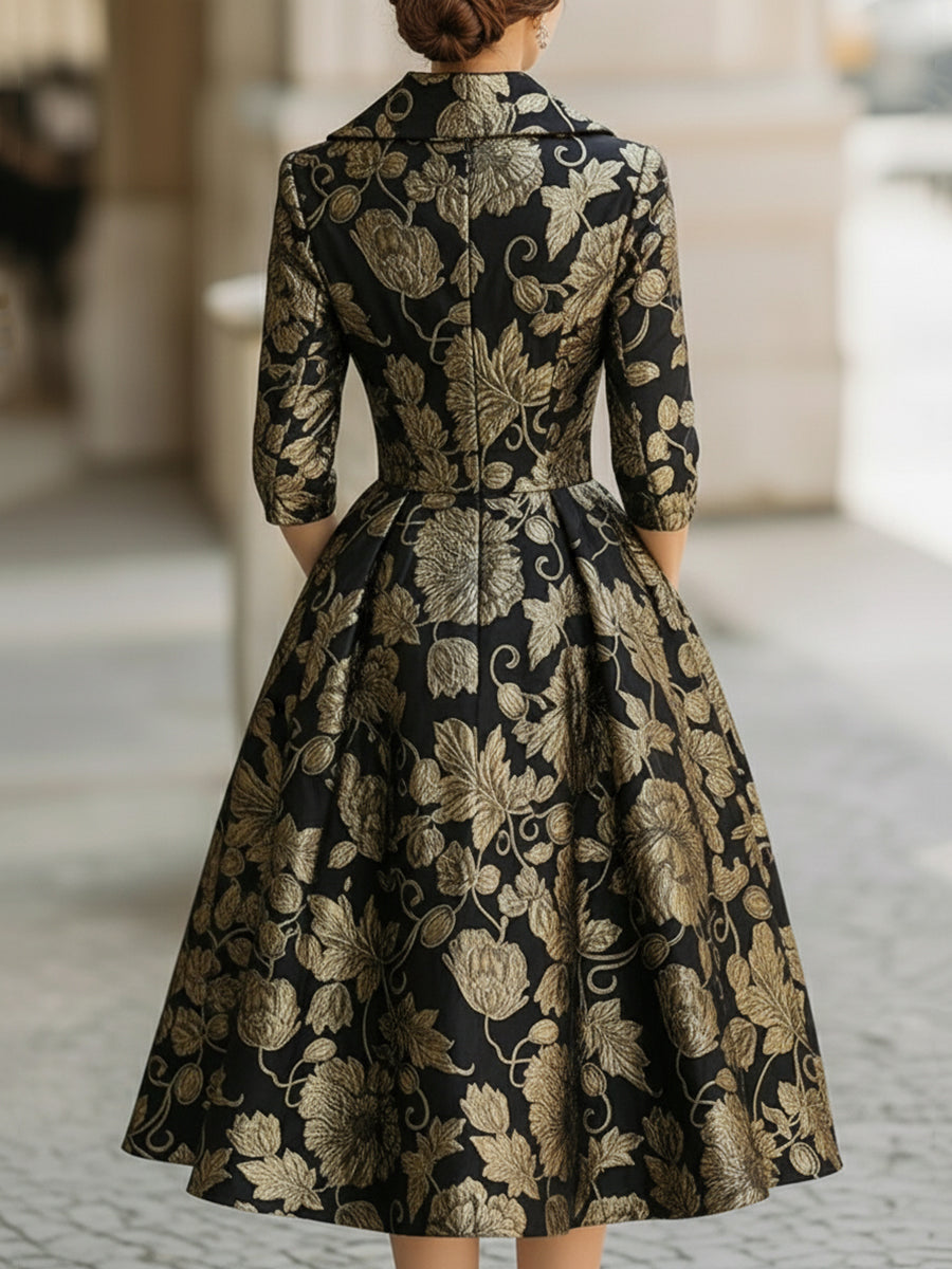 Women's Midi Dress | Floral Jacquard Wrap Design