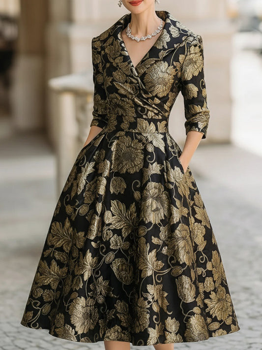 Women's Midi Dress | Floral Jacquard Wrap Design