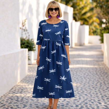 Women's Midi Dress | Floral Print Half Sleeve Swing