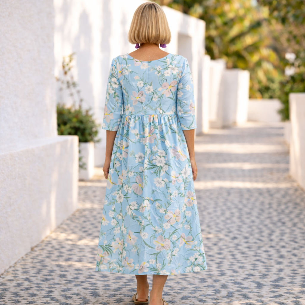 Women's Midi Dress | Floral Print Half Sleeve Swing