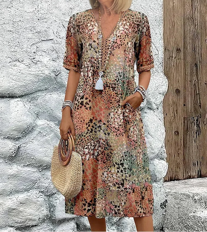 Women's Midi Dress | Floral Print V-Neck Swing