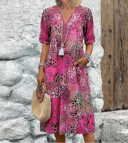 Women's Midi Dress | Floral Print V-Neck Swing
