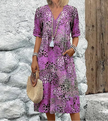 Women's Midi Dress | Floral Print V-Neck Swing