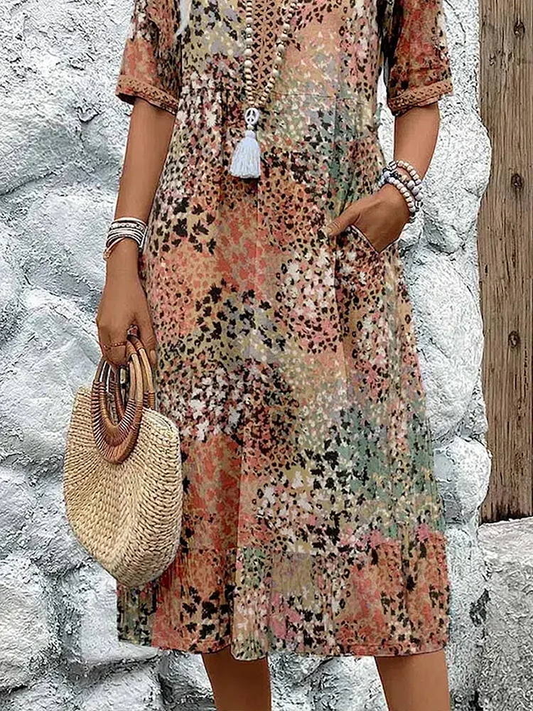 Women's Midi Dress | Floral Print V-Neck Swing
