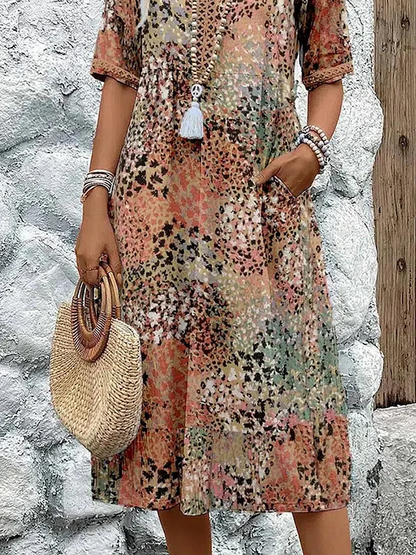Women's Midi Dress | Floral Print V-Neck Swing