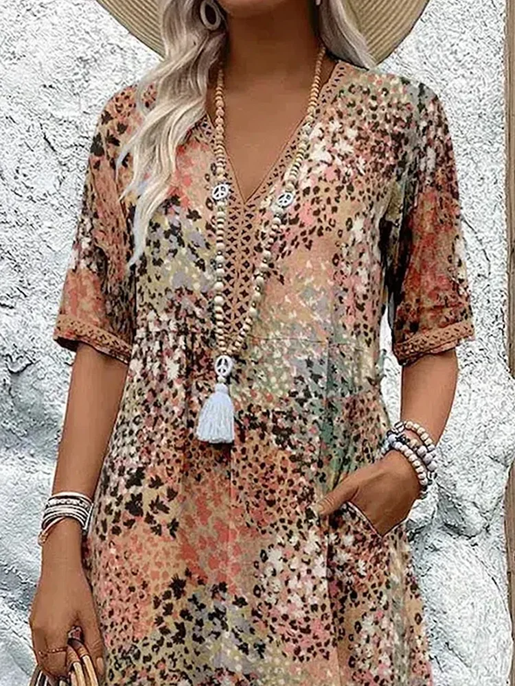 Women's Midi Dress | Floral Print V-Neck Swing