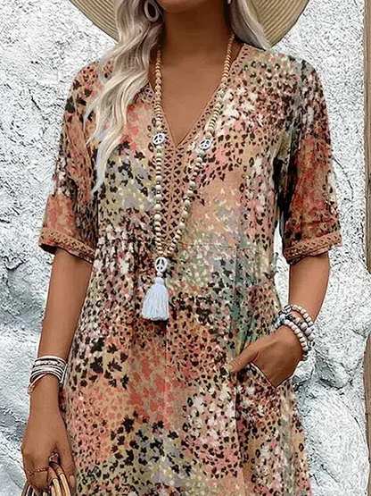 Women's Midi Dress | Floral Print V-Neck Swing