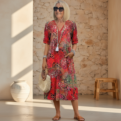 Women's Midi Dress | Floral Print V-Neck Swing
