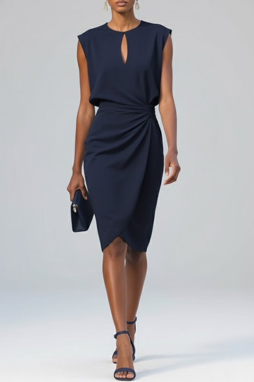 Women's Midi Dress | Keyhole Neckline & Ruched Waist Detail