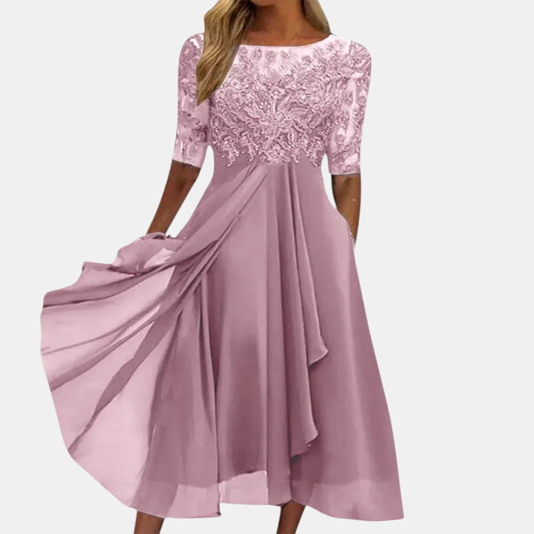 Women's Midi Dress | Lace Bodice Flowy Skirt