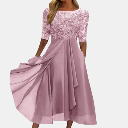 Women's Midi Dress | Lace Bodice Flowy Skirt