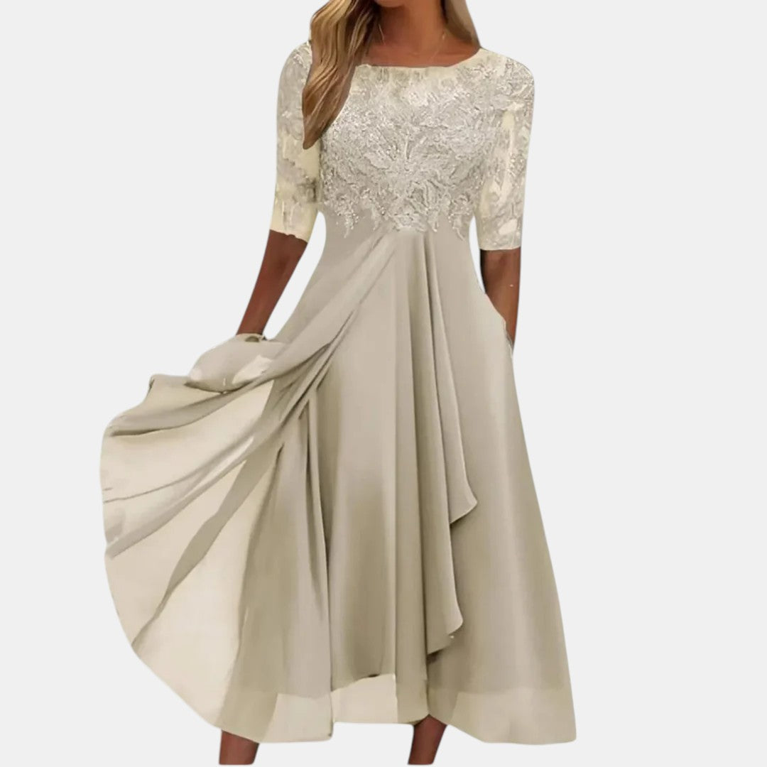Women's Midi Dress | Lace Bodice Flowy Skirt