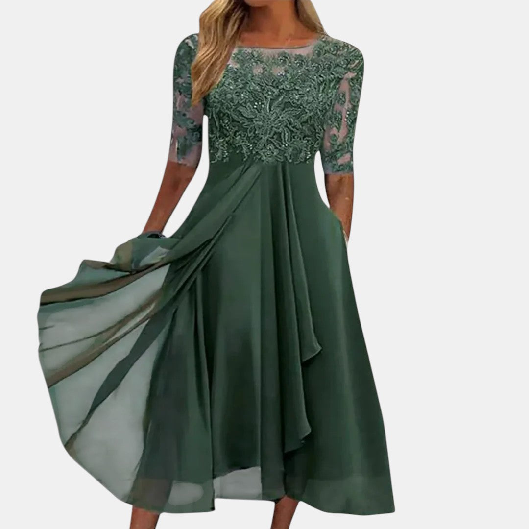 Women's Midi Dress | Lace Bodice Flowy Skirt