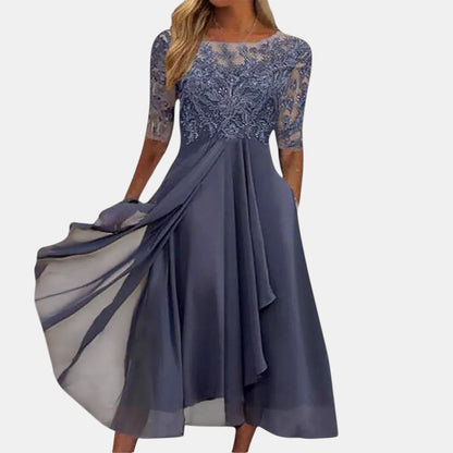 Women's Midi Dress | Lace Bodice Flowy Skirt