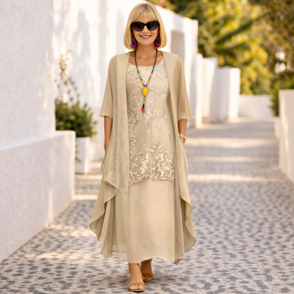 Women's Midi Dress | Layered Lace Overlay