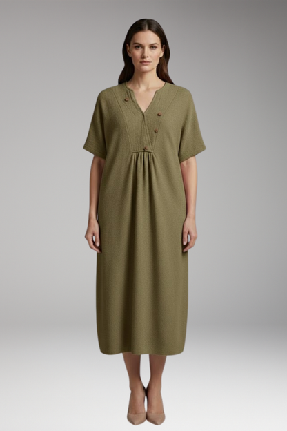 Women's Midi Dress | Loose Knit With A Gathered Yoke