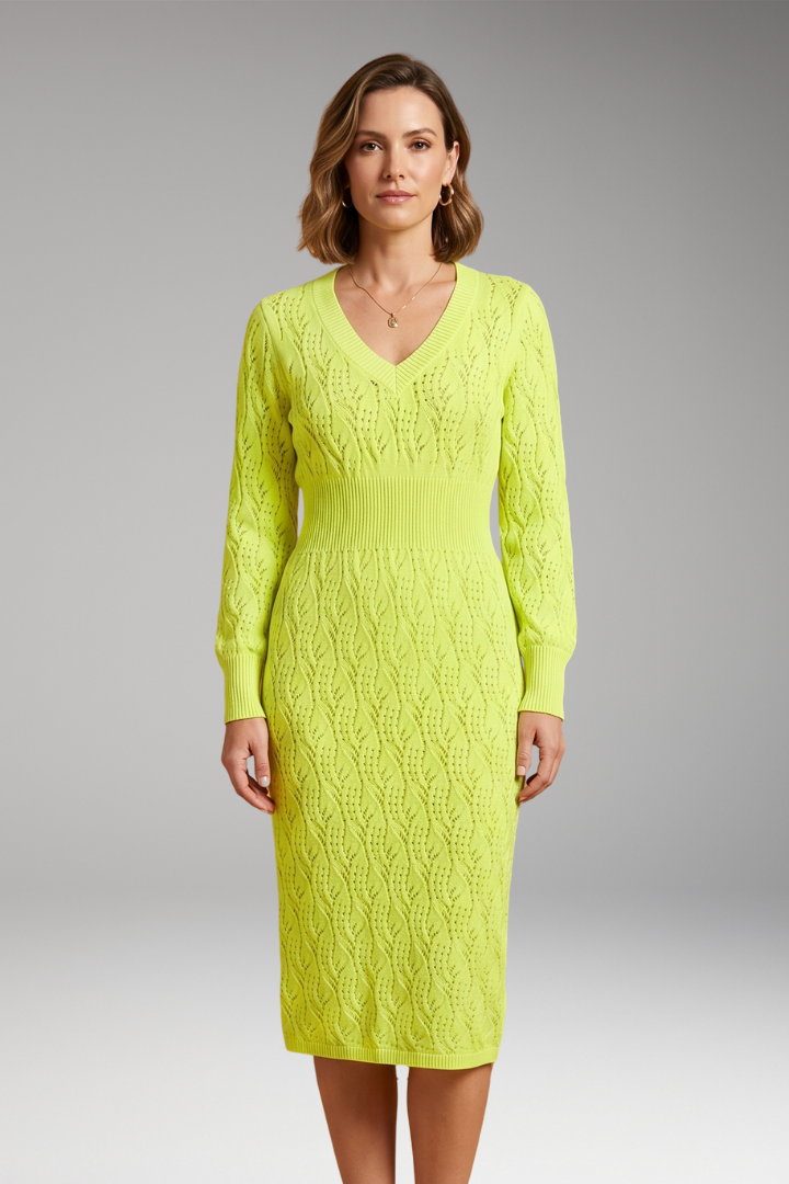 Women's Midi Dress | Open Knit With A Ribbed Waistband