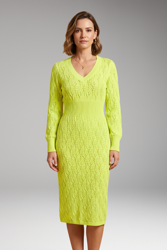 Women's Midi Dress | Open Knit With A Ribbed Waistband