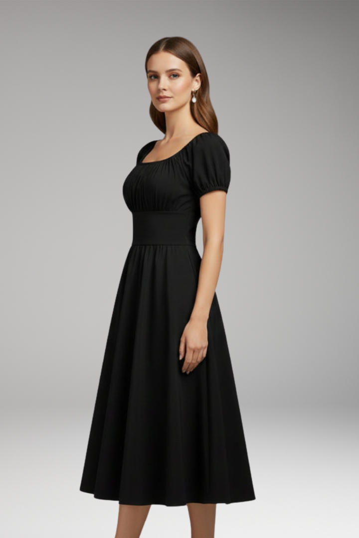 Women's Midi Dress | Puff Sleeves And A Wide Waistband