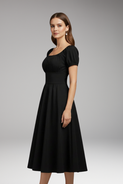 Women's Midi Dress | Puff Sleeves And A Wide Waistband