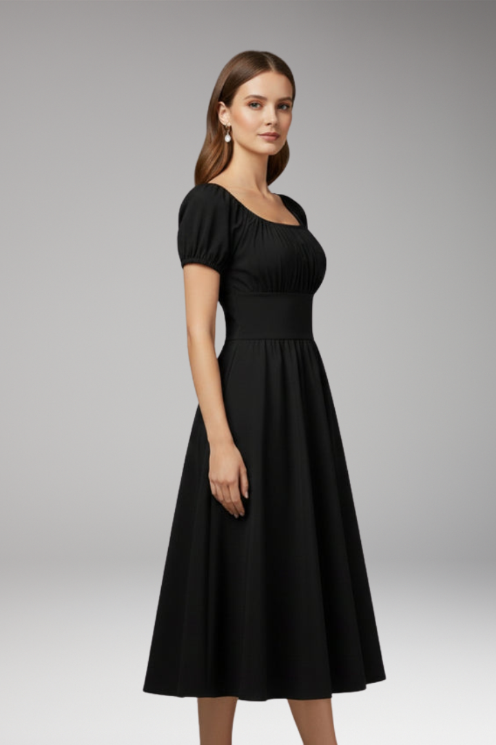 Women's Midi Dress | Puff Sleeves And A Wide Waistband