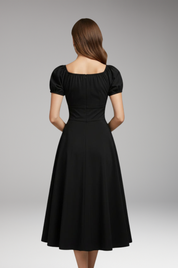 Women's Midi Dress | Puff Sleeves And A Wide Waistband