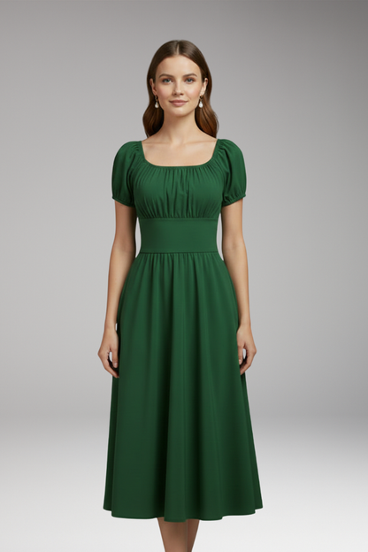 Women's Midi Dress | Puff Sleeves And A Wide Waistband