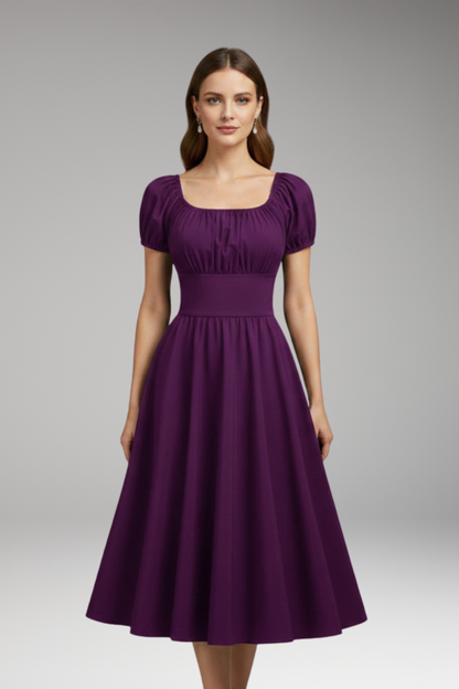 Women's Midi Dress | Puff Sleeves And A Wide Waistband