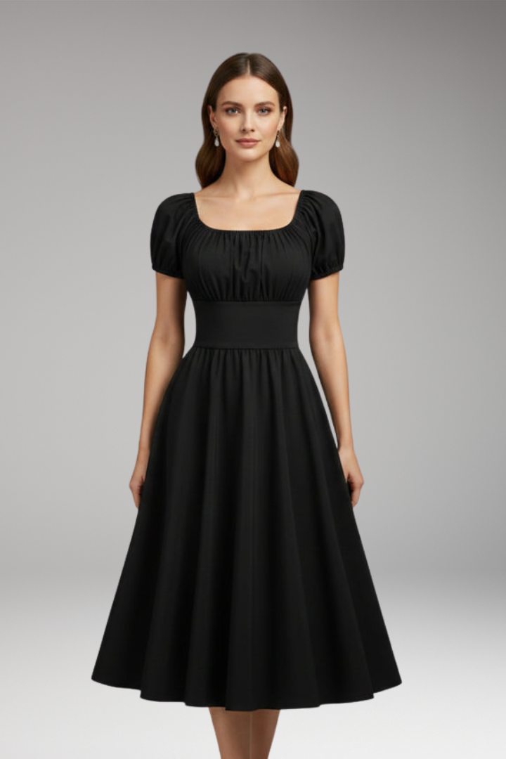 Women's Midi Dress | Puff Sleeves And A Wide Waistband