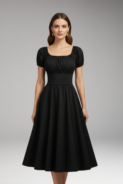 Women's Midi Dress | Puff Sleeves And A Wide Waistband