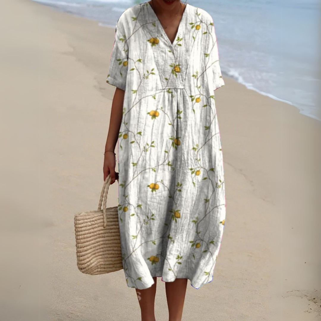 Women's Midi Dress | Relaxed Painted Floral Dress With Short Sleeves
