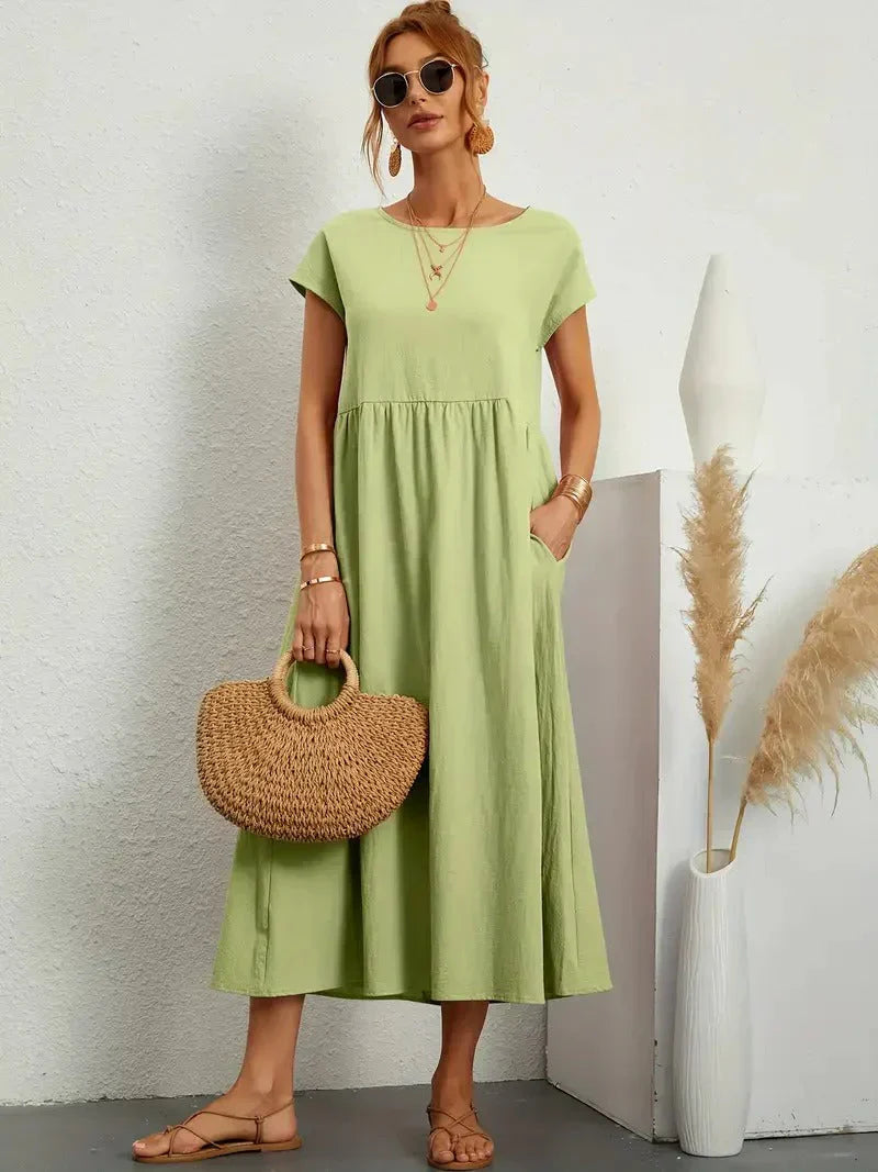 Women's Midi Dress | Round Neck Flowy A-Line