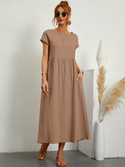Women's Midi Dress | Round Neck Flowy A-Line