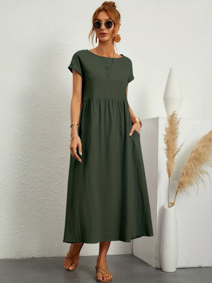 Women's Midi Dress | Round Neck Flowy A-Line