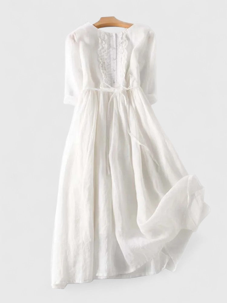 Women's Midi Dress | Ruffled Linen Cotton A-Line