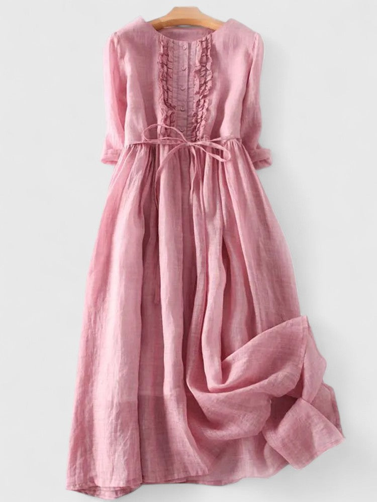 Women's Midi Dress | Ruffled Linen Cotton A-Line