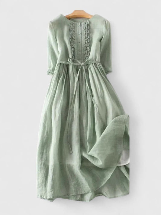 Women's Midi Dress | Ruffled Linen Cotton A-Line