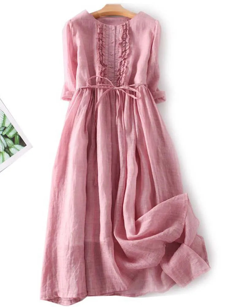 Women's Midi Dress | Ruffled Tie-Waist A-Line