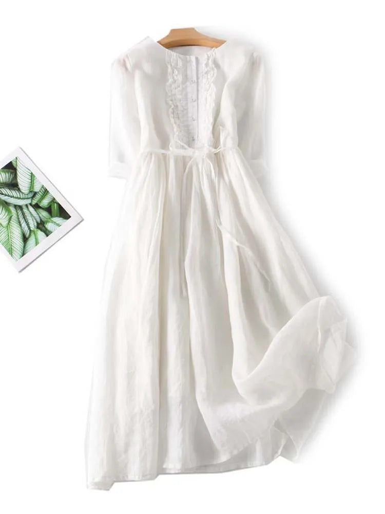 Women's Midi Dress | Ruffled Tie-Waist A-Line