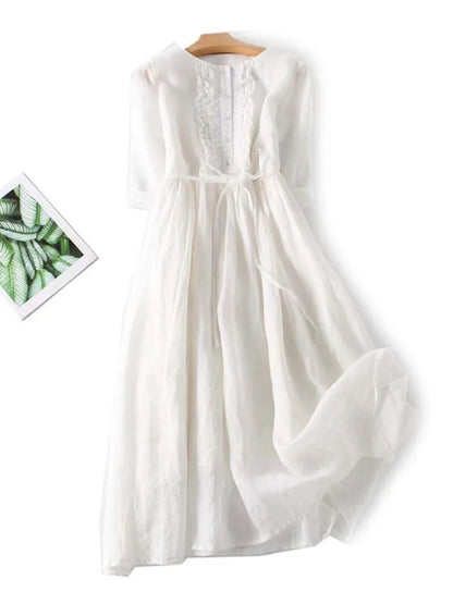 Women's Midi Dress | Ruffled Tie-Waist A-Line