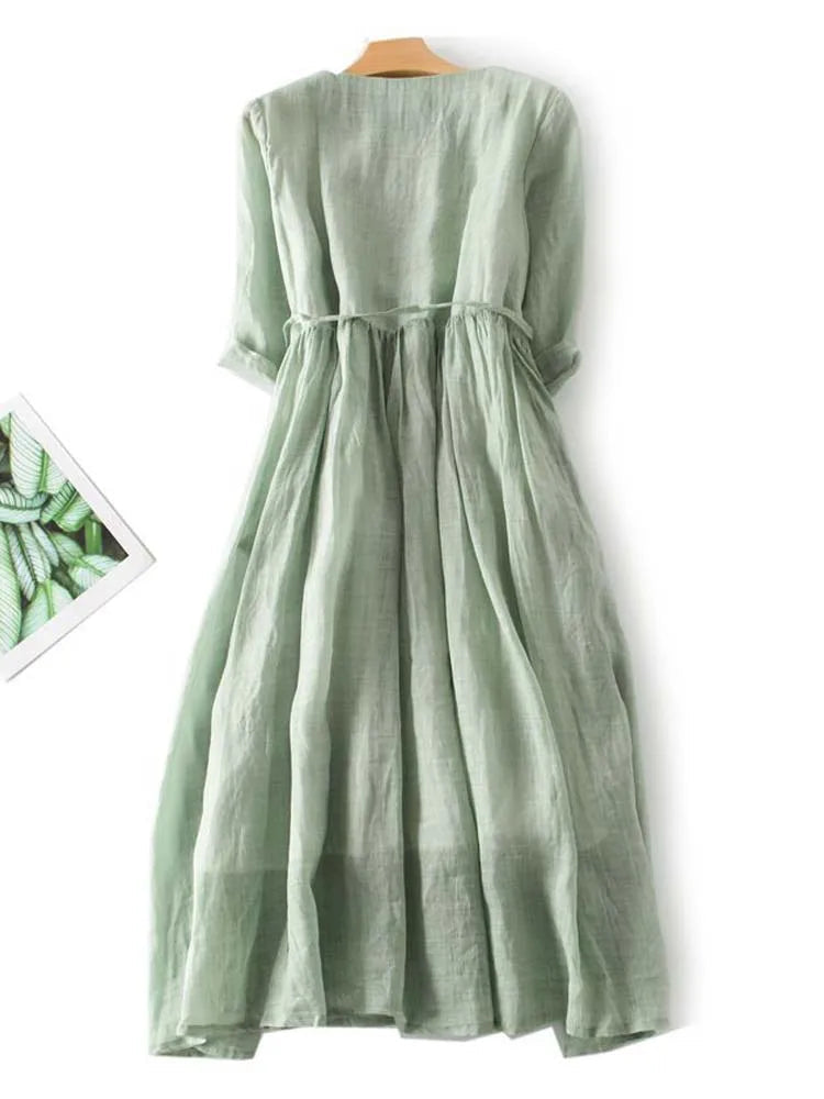 Women's Midi Dress | Ruffled Tie-Waist A-Line