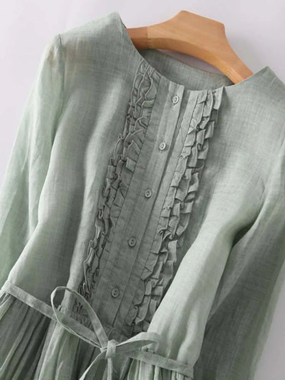 Women's Midi Dress | Ruffled Tie-Waist A-Line